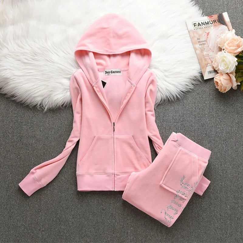 TAMBREET Women's Tracksuit Set Fashion Brand Juicy Coursera Long Sleeve Hooded Sweatshirt and Pant Set Two Piece Set Casual Jogging Suit