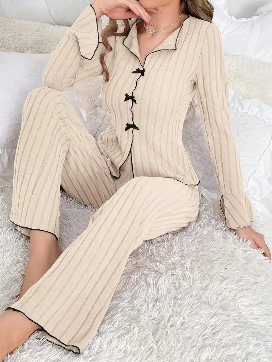 TAMBREET Women's Two-piece Pajamas Autumn And Winter Home Warm Casual, Fashionable And Wearable Home Clothes Set For Women