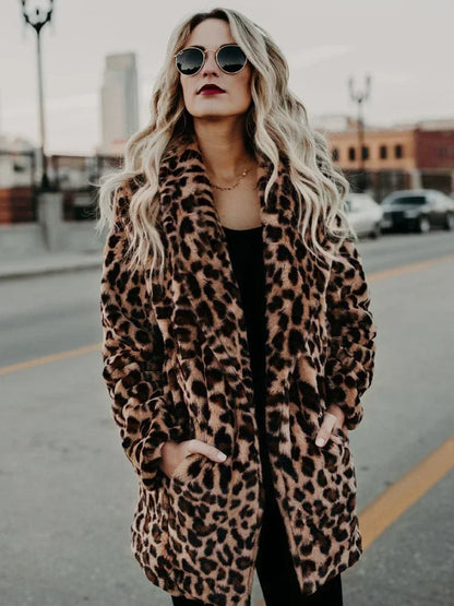 TAMBREET Women's Warm Faux Fur Jackets Coat Leopard Leisure Women Winter Shaggy Fur  Jackets Thick Fluffy Luxury Bontjas Outerwear 2024