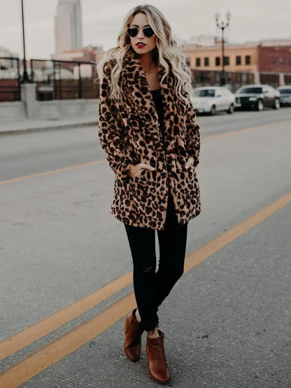 TAMBREET Women's Warm Faux Fur Jackets Coat Leopard Leisure Women Winter Shaggy Fur  Jackets Thick Fluffy Luxury Bontjas Outerwear 2024