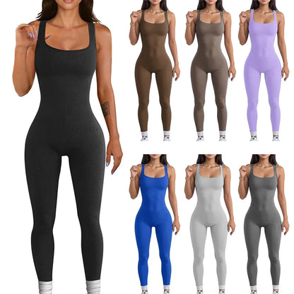 TAMBREET Women's Yoga One Piece Tracksuit Jumpsuit Seamless Sportswear Yoga Suit Gym Push Ups Fitness Workout Bodysuit Big Size 3XL