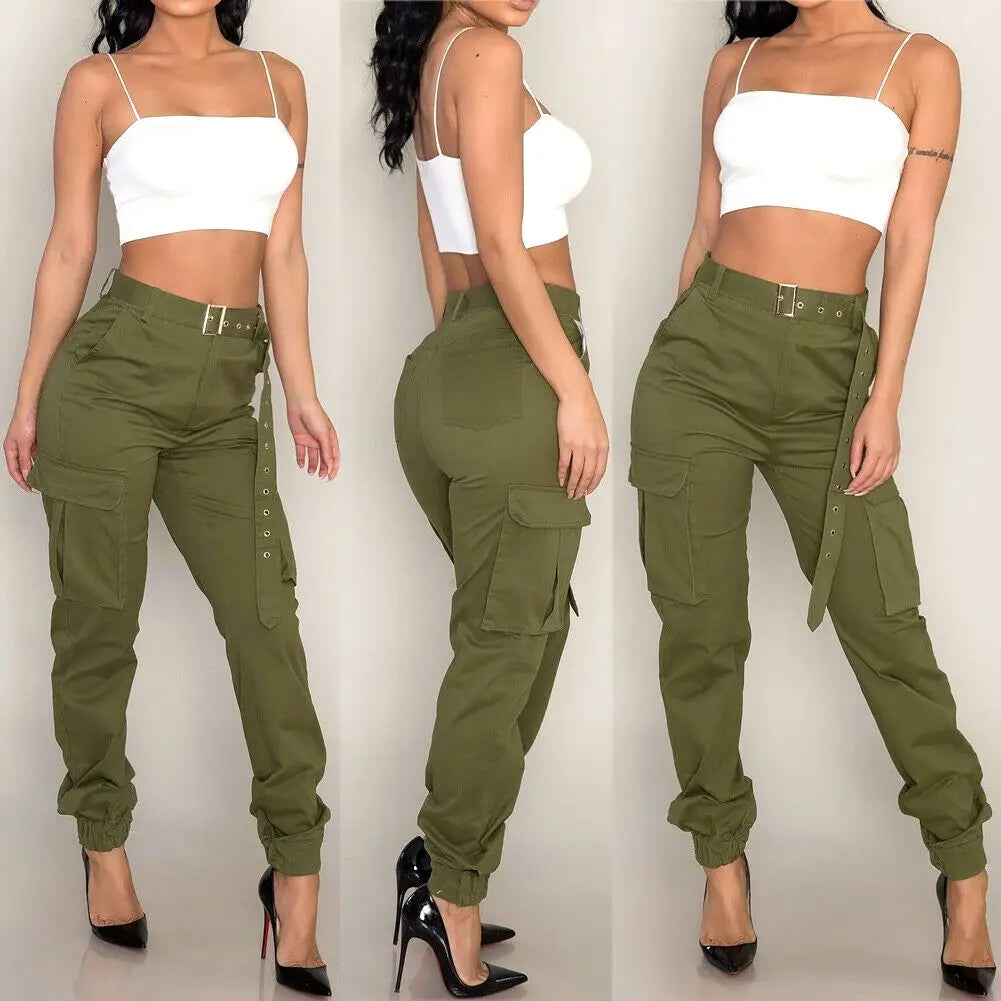 TAMBREET Womens Army Casual Cargo Trousers Pant Combat Military Jogger Cargo Sports Pants