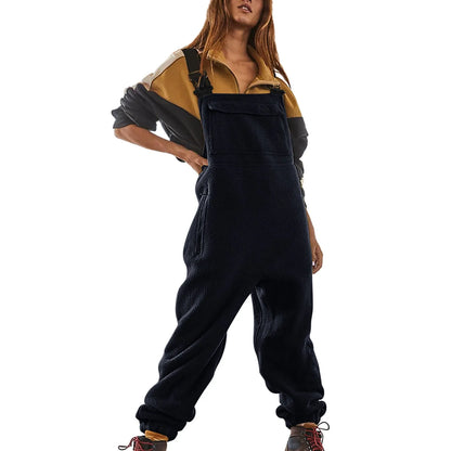 TAMBREET Womens Fleece Overalls One-piece Bibs Jumpsuits Adjustable Suspender Straps Warm Winter Fuzzy Ski Pants