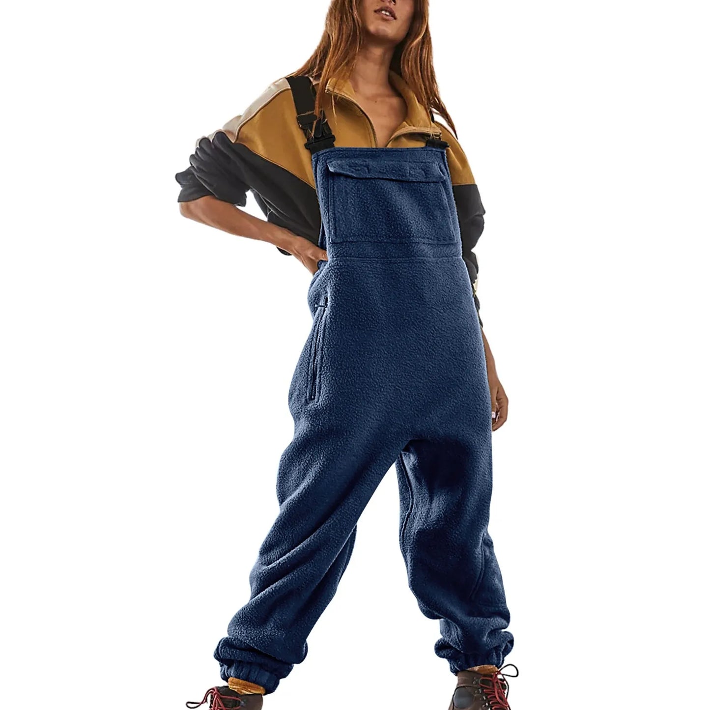 TAMBREET Womens Fleece Overalls One-piece Bibs Jumpsuits Adjustable Suspender Straps Warm Winter Fuzzy Ski Pants