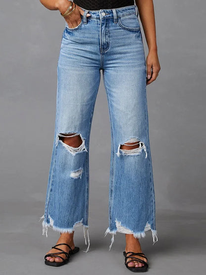 TAMBREET XIZOU Blue Jeans for Women Summer 2024 Fashion Washed Ripped High Waisted Wide Leg Pants Streetwear y2k Baggy Pants