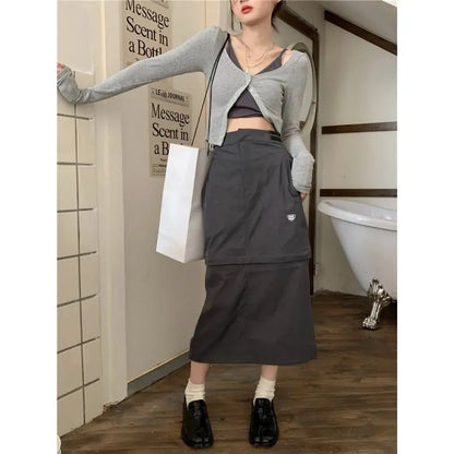 TAMBREET Xgoth Chic Three-piece Suit Korean Retro Skirt Contrast Button Slim Fit Sunscreen Cardigan Bottom Vest Hot Girls Female Outfits