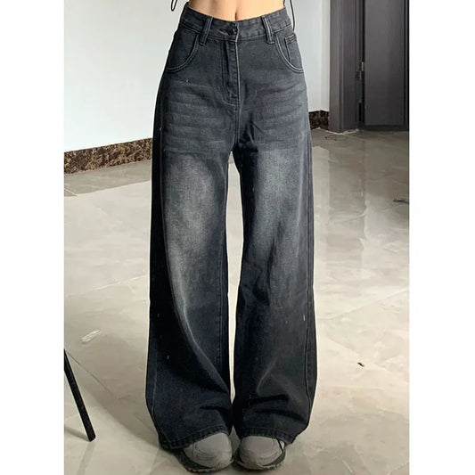 TAMBREET Xpqbb Women Vintage Streetwear Black Jeans Women Summer High Waist Baggy Wide Leg Pants Female Y2K Straight Denim Trousers Lady