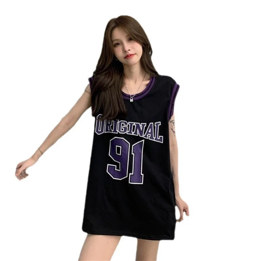 TAMBREET Y2K American Retro Basketball Suit Sports Vest Female Summer European Style Sleeveless T-shirt Spice Girl Sweet Cool Loose Top