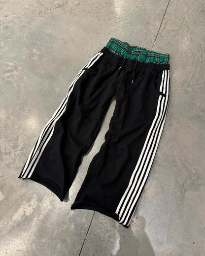 TAMBREET Y2K Fashion Simple Double Waist Casual Pants Women American Retro Fashion Straight Pants Harajuku Hip Hop Y2k Loose Sweatpants