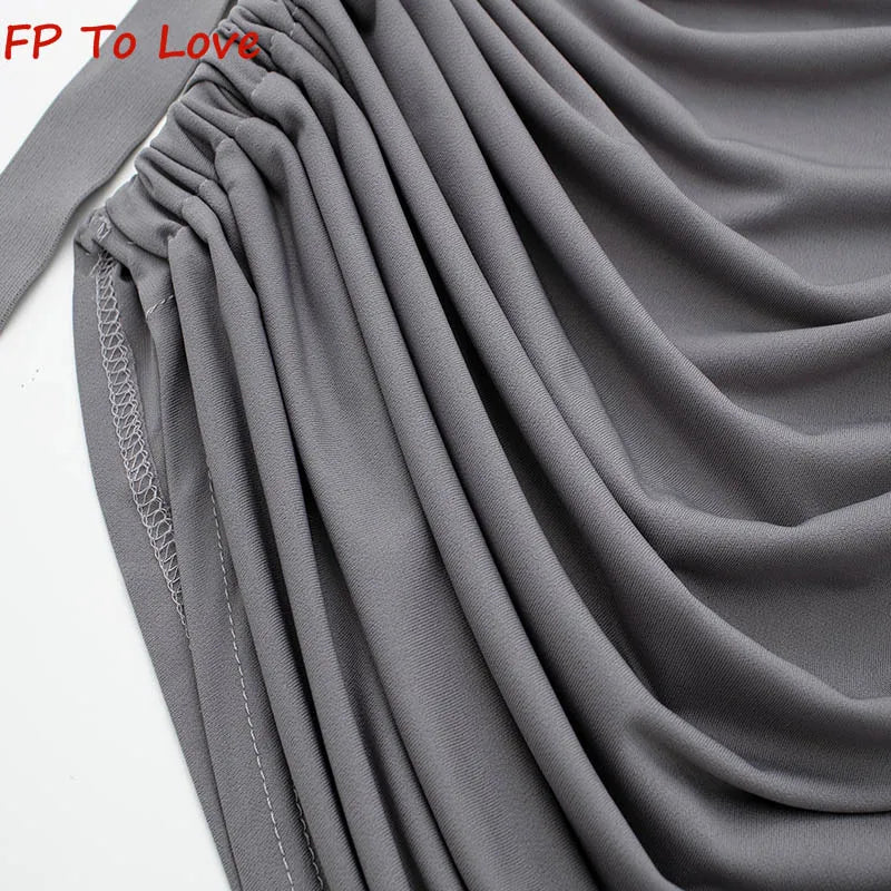 TAMBREET Y2K Halter Cargo Tank Top Lady Summer Sexy Backless Asymmetric Pleated Skinny Grey Camis Women Black Outfit Hot Girls