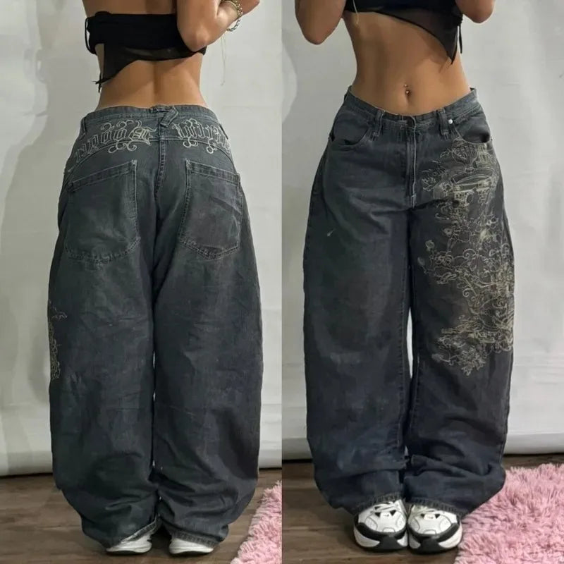 TAMBREET Y2K Harajuku Fashion New Stitching Heavy Industry Multi-pocket Baggy Jeans Women Street Pop Gothic High Waist Wide Leg Trousers