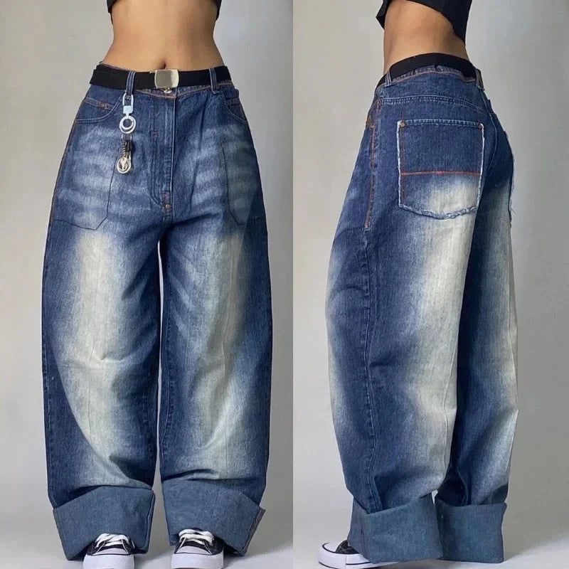 TAMBREET Y2K Harajuku Fashion New Stitching Heavy Industry Multi-pocket Baggy Jeans Women Street Pop Gothic High Waist Wide Leg Trousers