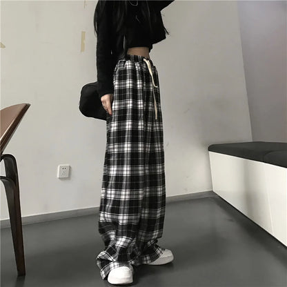 TAMBREET Y2K Plaid Pants For Women High Waist Gothic Grunge Pants Women's Baggy Alt Clothing Alternative Clothes Fairycore Streetwear