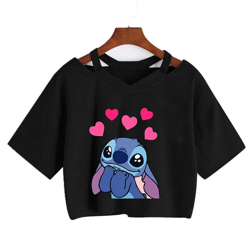 TAMBREET Y2k Disney Kawaii Lilo Stitch Funny Cartoon T Shirt Women Stitch Manga T-shirt Graphic Tshirt Streetwear Crop Top Tees Female