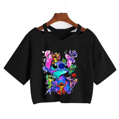 TAMBREET Y2k Disney Kawaii Lilo Stitch Funny Cartoon T Shirt Women Stitch Manga T-shirt Graphic Tshirt Streetwear Crop Top Tees Female