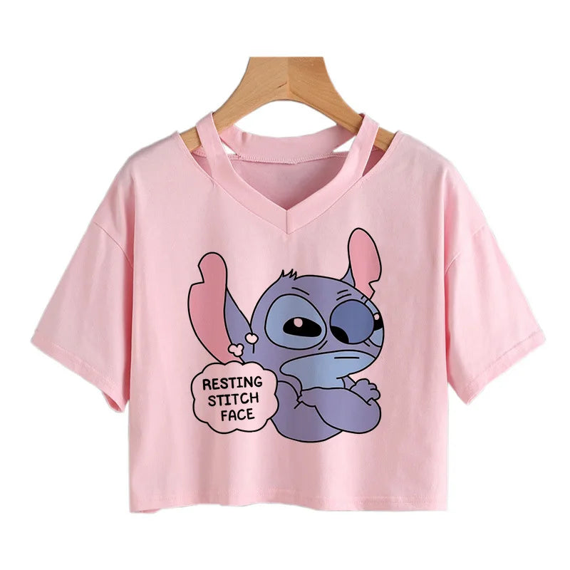 TAMBREET Y2k Disney Kawaii Lilo Stitch Funny Cartoon T Shirt Women Stitch Manga T-shirt Graphic Tshirt Streetwear Crop Top Tees Female