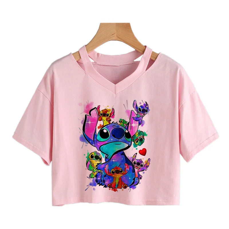 TAMBREET Y2k Disney Kawaii Lilo Stitch Funny Cartoon T Shirt Women Stitch Manga T-shirt Graphic Tshirt Streetwear Crop Top Tees Female