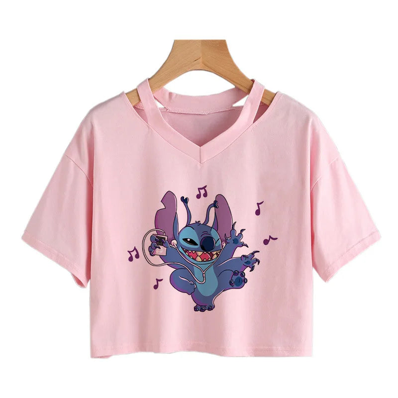 TAMBREET Y2k Disney Kawaii Lilo Stitch Funny Cartoon T Shirt Women Stitch Manga T-shirt Graphic Tshirt Streetwear Crop Top Tees Female