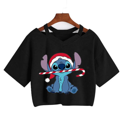 TAMBREET Y2k Disney Kawaii Lilo Stitch Funny Cartoon T Shirt Women Stitch Manga T-shirt Graphic Tshirt Streetwear Crop Top Tees Female