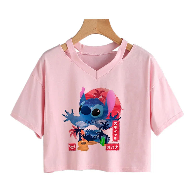 TAMBREET Y2k Disney Kawaii Lilo Stitch Funny Cartoon T Shirt Women Stitch Manga T-shirt Graphic Tshirt Streetwear Crop Top Tees Female