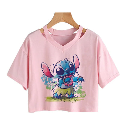 TAMBREET Y2k Disney Kawaii Lilo Stitch Funny Cartoon T Shirt Women Stitch Manga T-shirt Graphic Tshirt Streetwear Crop Top Tees Female