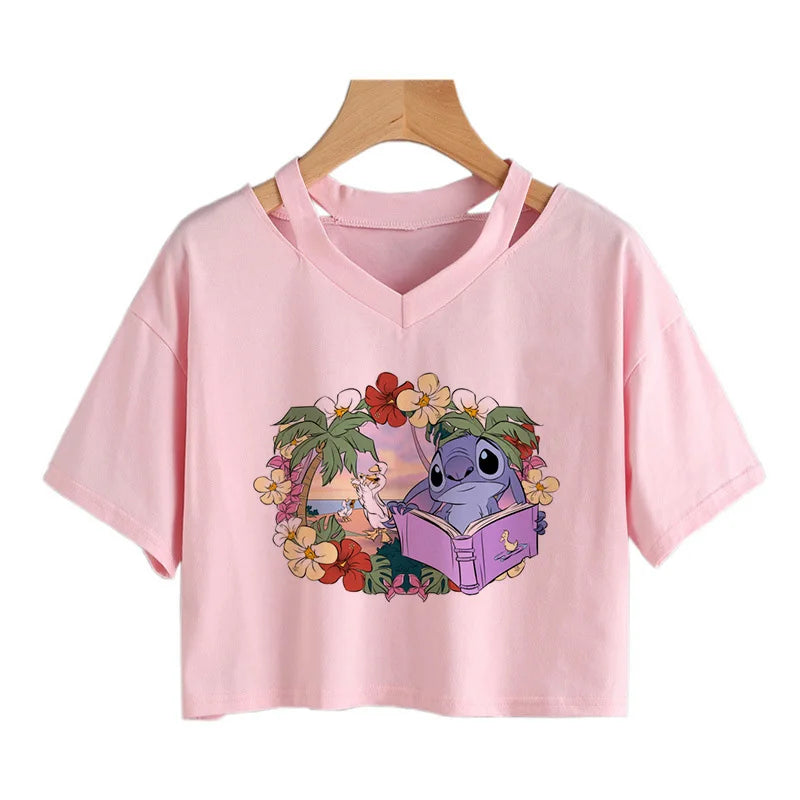 TAMBREET Y2k Disney Kawaii Lilo Stitch Funny Cartoon T Shirt Women Stitch Manga T-shirt Graphic Tshirt Streetwear Crop Top Tees Female