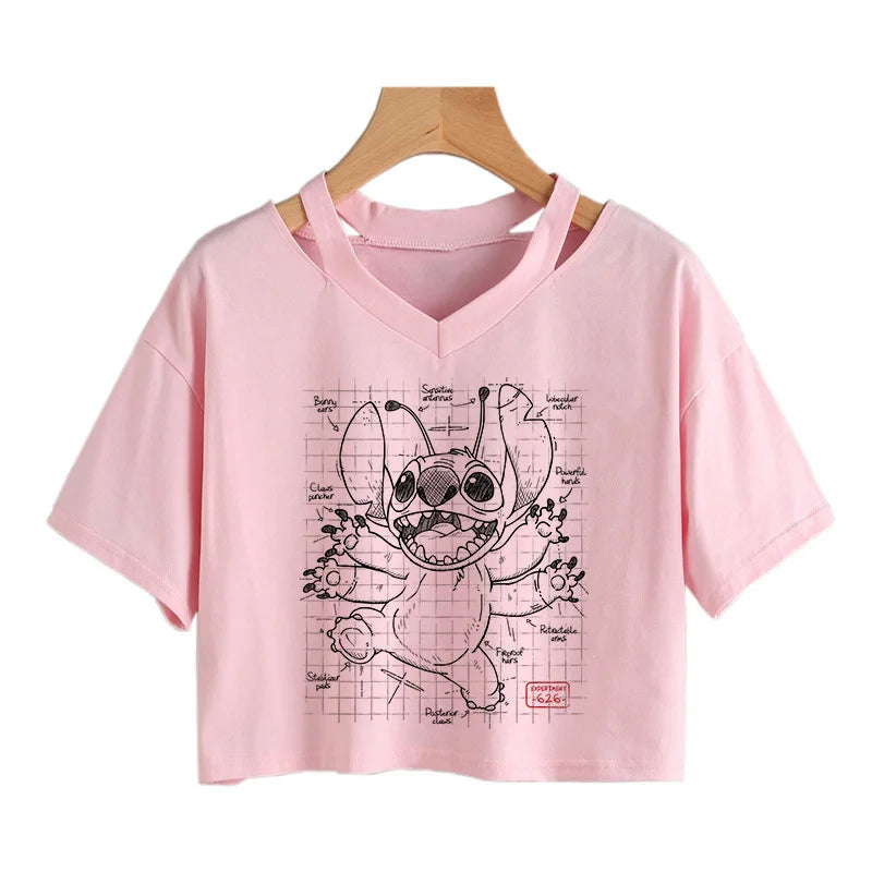 TAMBREET Y2k Disney Kawaii Lilo Stitch Funny Cartoon T Shirt Women Stitch Manga T-shirt Graphic Tshirt Streetwear Crop Top Tees Female