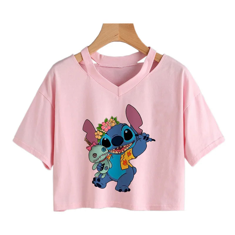 TAMBREET Y2k Disney Kawaii Lilo Stitch Funny Cartoon T Shirt Women Stitch Manga T-shirt Graphic Tshirt Streetwear Crop Top Tees Female