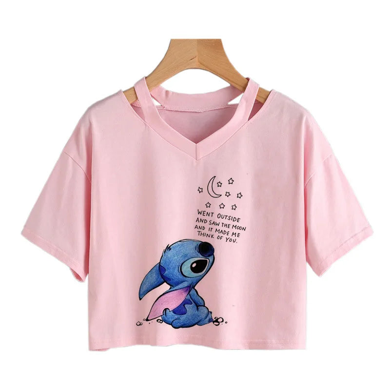 TAMBREET Y2k Disney Kawaii Lilo Stitch Funny Cartoon T Shirt Women Stitch Manga T-shirt Graphic Tshirt Streetwear Crop Top Tees Female