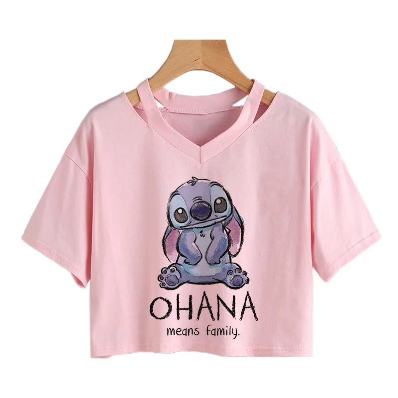 TAMBREET Y2k Disney Kawaii Lilo Stitch Funny Cartoon T Shirt Women Stitch Manga T-shirt Graphic Tshirt Streetwear Crop Top Tees Female