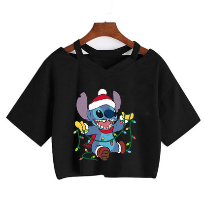 TAMBREET Y2k Disney Kawaii Lilo Stitch Funny Cartoon T Shirt Women Stitch Manga T-shirt Graphic Tshirt Streetwear Crop Top Tees Female