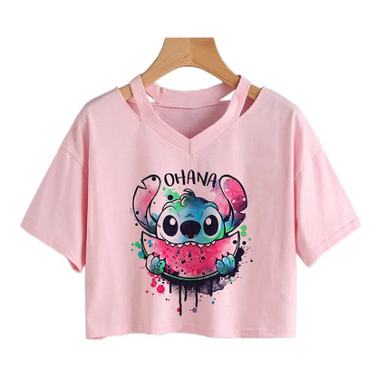 TAMBREET Y2k Disney Kawaii Lilo Stitch Funny Cartoon T Shirt Women Stitch Manga T-shirt Graphic Tshirt Streetwear Crop Top Tees Female