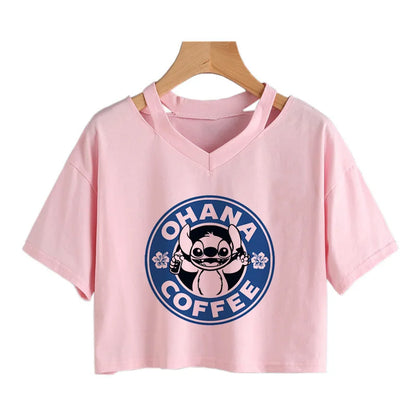 TAMBREET Y2k Disney Kawaii Lilo Stitch Funny Cartoon T Shirt Women Stitch Manga T-shirt Graphic Tshirt Streetwear Crop Top Tees Female