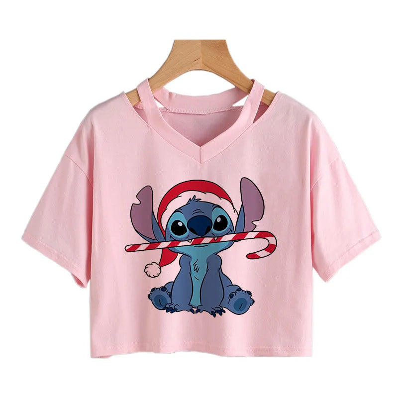 TAMBREET Y2k Disney Kawaii Lilo Stitch Funny Cartoon T Shirt Women Stitch Manga T-shirt Graphic Tshirt Streetwear Crop Top Tees Female