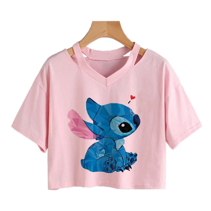 TAMBREET Y2k Disney Kawaii Lilo Stitch Funny Cartoon T Shirt Women Stitch Manga T-shirt Graphic Tshirt Streetwear Crop Top Tees Female