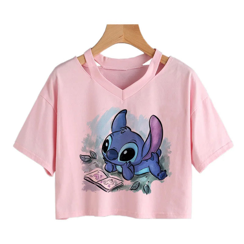 TAMBREET Y2k Disney Kawaii Lilo Stitch Funny Cartoon T Shirt Women Stitch Manga T-shirt Graphic Tshirt Streetwear Crop Top Tees Female