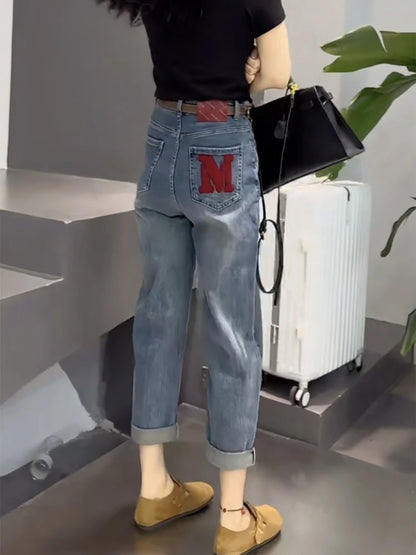 TAMBREET Y2k Harlan Jeans Children's New Summer Fat Mm Wide Leg Pants Big Size Thin Nine Points Radish Pants Daddy Pants