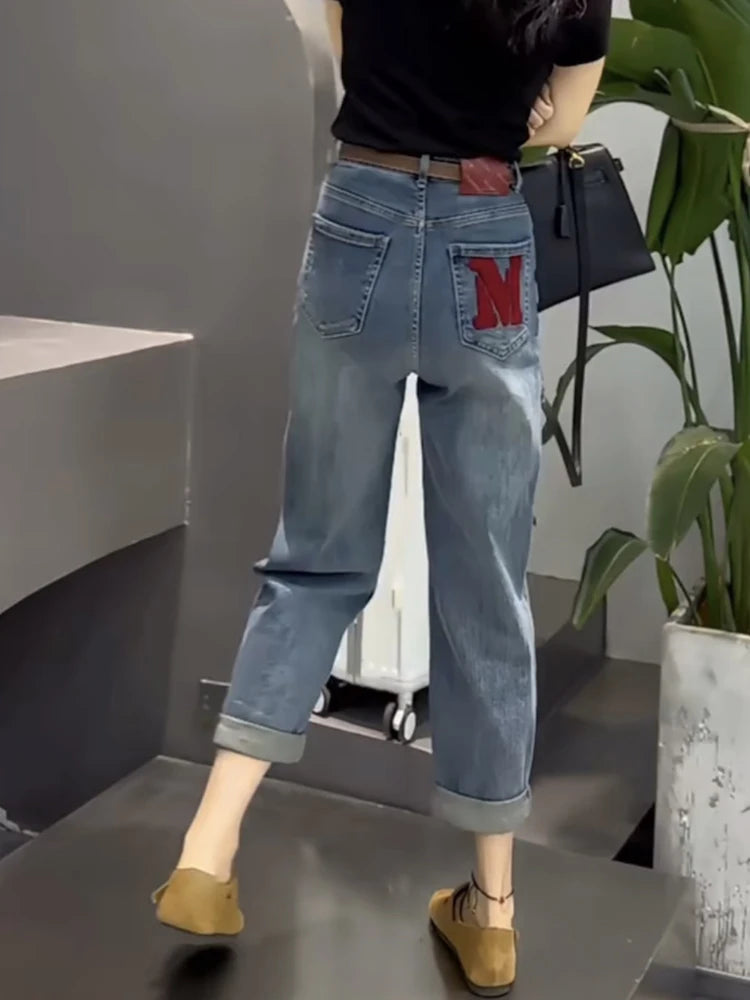 TAMBREET Y2k Harlan Jeans Children's New Summer Fat Mm Wide Leg Pants Big Size Thin Nine Points Radish Pants Daddy Pants