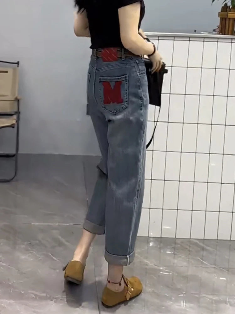 TAMBREET Y2k Harlan Jeans Children's New Summer Fat Mm Wide Leg Pants Big Size Thin Nine Points Radish Pants Daddy Pants