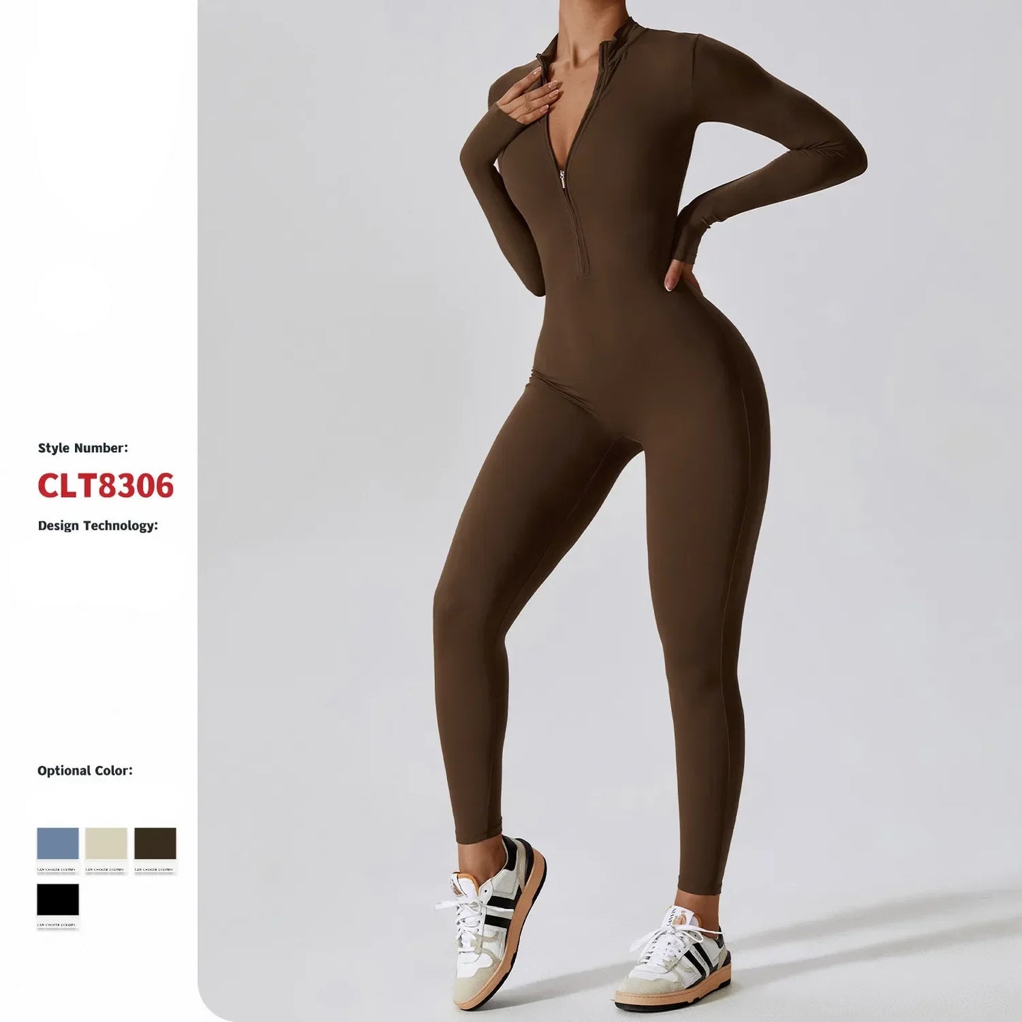 TAMBREET Yoga Jumpsuit Women Seamless Sports Zipper Jumpsuit Set Gym Long Sleeve Fitness Suit Elastic Gym Workout Bodysuit Athletic Wear