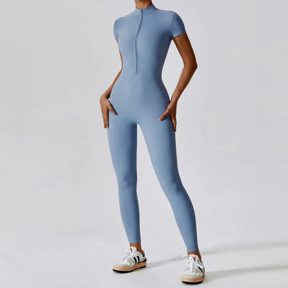 TAMBREET Yoga Jumpsuit Women Seamless Sports Zipper Jumpsuit Set Gym Long Sleeve Fitness Suit Elastic Gym Workout Bodysuit Athletic Wear