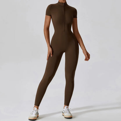 TAMBREET Yoga Jumpsuit Women Seamless Sports Zipper Jumpsuit Set Gym Long Sleeve Fitness Suit Elastic Gym Workout Bodysuit Athletic Wear