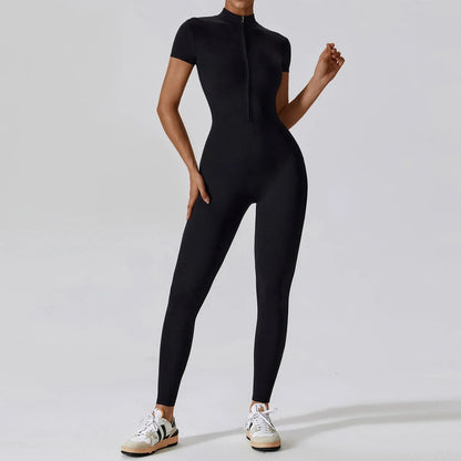 TAMBREET Yoga Jumpsuit Women Seamless Sports Zipper Jumpsuit Set Gym Long Sleeve Fitness Suit Elastic Gym Workout Bodysuit Athletic Wear