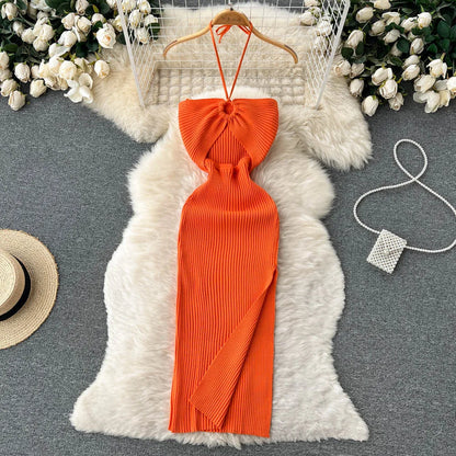 TAMBREET YuooMuoo Chic Fashion Sexy Package Hips Split Knitted Summer Dress Women Slim Elastic Bodycon Party Dress Streetwear Outfits