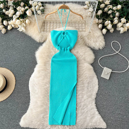 TAMBREET YuooMuoo Chic Fashion Sexy Package Hips Split Knitted Summer Dress Women Slim Elastic Bodycon Party Dress Streetwear Outfits