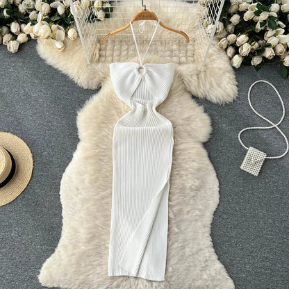 TAMBREET YuooMuoo Chic Fashion Sexy Package Hips Split Knitted Summer Dress Women Slim Elastic Bodycon Party Dress Streetwear Outfits