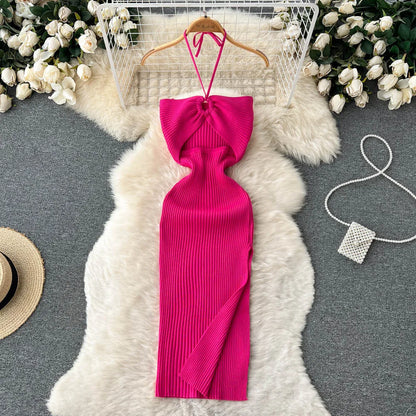 TAMBREET YuooMuoo Chic Fashion Sexy Package Hips Split Knitted Summer Dress Women Slim Elastic Bodycon Party Dress Streetwear Outfits