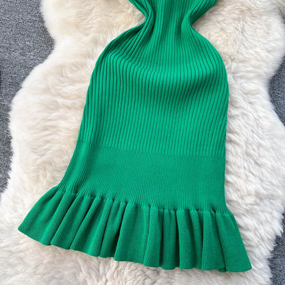 TAMBREET YuooMuoo Early Autumn Sexy Package Hips Ruffles Mini Dress Summer Fashion Y2K Knitted Bodycon Ladies Dress Korean Party Vestidos