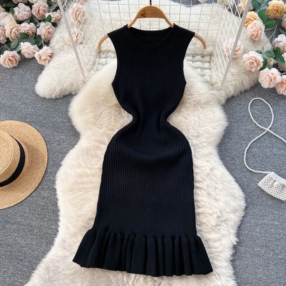 TAMBREET YuooMuoo Early Autumn Sexy Package Hips Ruffles Mini Dress Summer Fashion Y2K Knitted Bodycon Ladies Dress Korean Party Vestidos