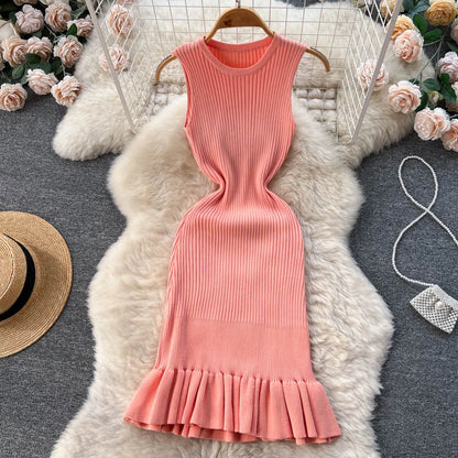 TAMBREET YuooMuoo Early Autumn Sexy Package Hips Ruffles Mini Dress Summer Fashion Y2K Knitted Bodycon Ladies Dress Korean Party Vestidos